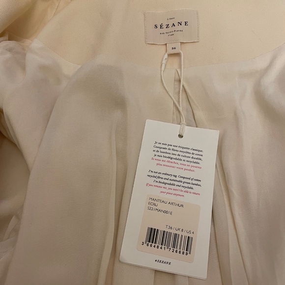 NWT 100% Cotton Sezane Manteau Arthur Jacket Coat in Ecru- Size 36 or 4 US - Picture 7 of 10